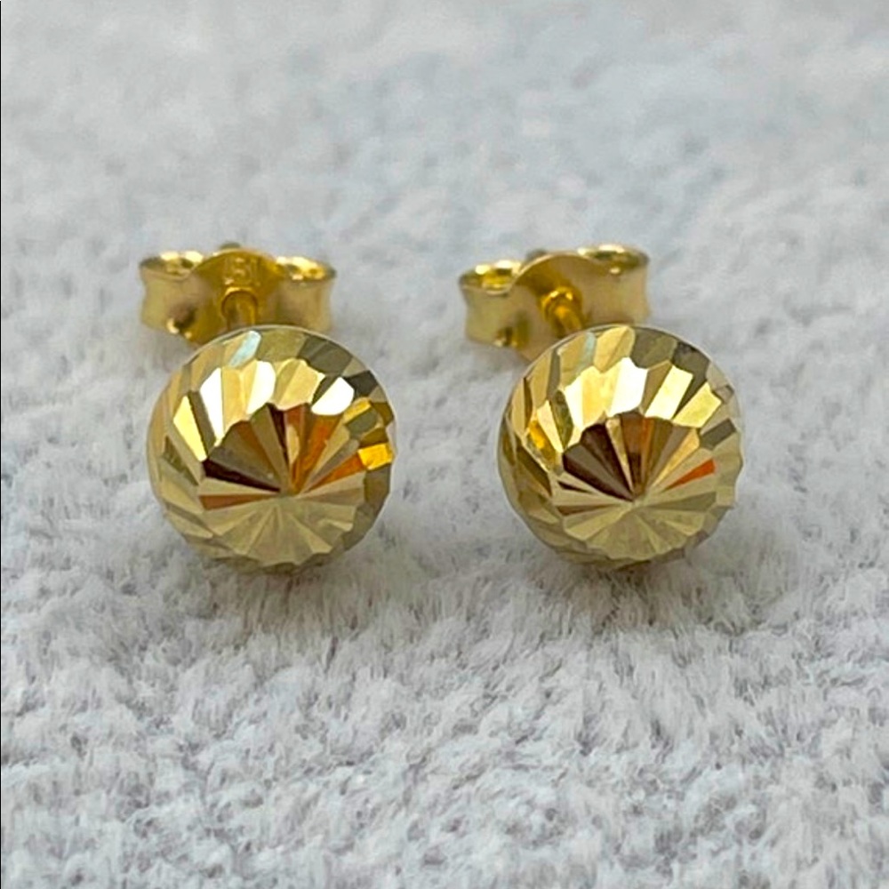 14k Yellow  Gold Diamond Cut Studs Ball Earrings